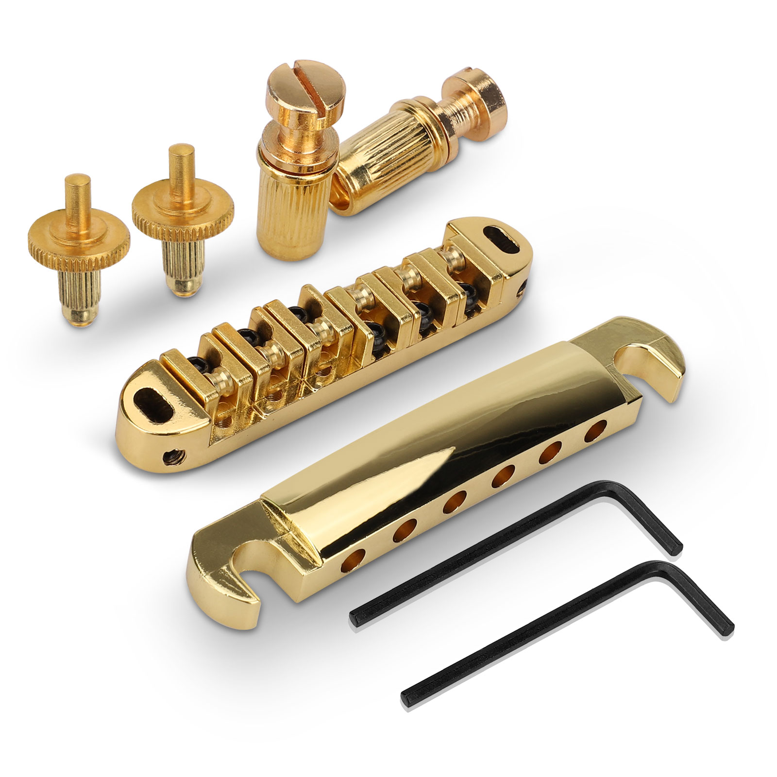Brass Roller Saddle TOM Bridge & Tail-piece with Large Metic Studs Posts for Les Paul Style Electric Guitars Lion Pattern Chrome LAMSAM ABR-1 Style Tune-o-matic Bridge Stop Tailpiece Combos 