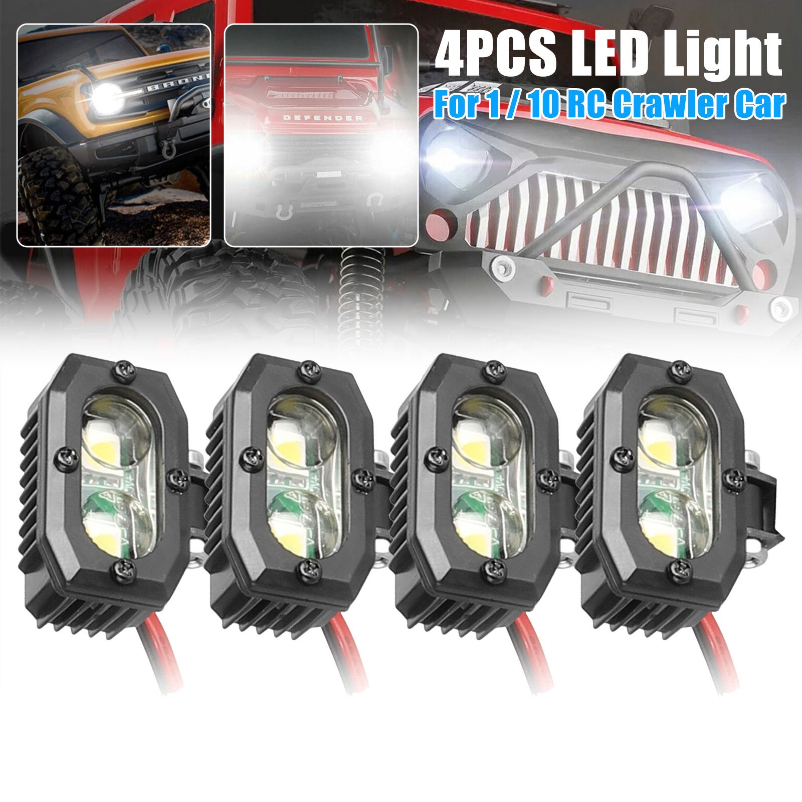 4PCS LED Headlight Roof Light Spotlight for 1/10 RC Crawler Axial SCX10 TRX4 Car