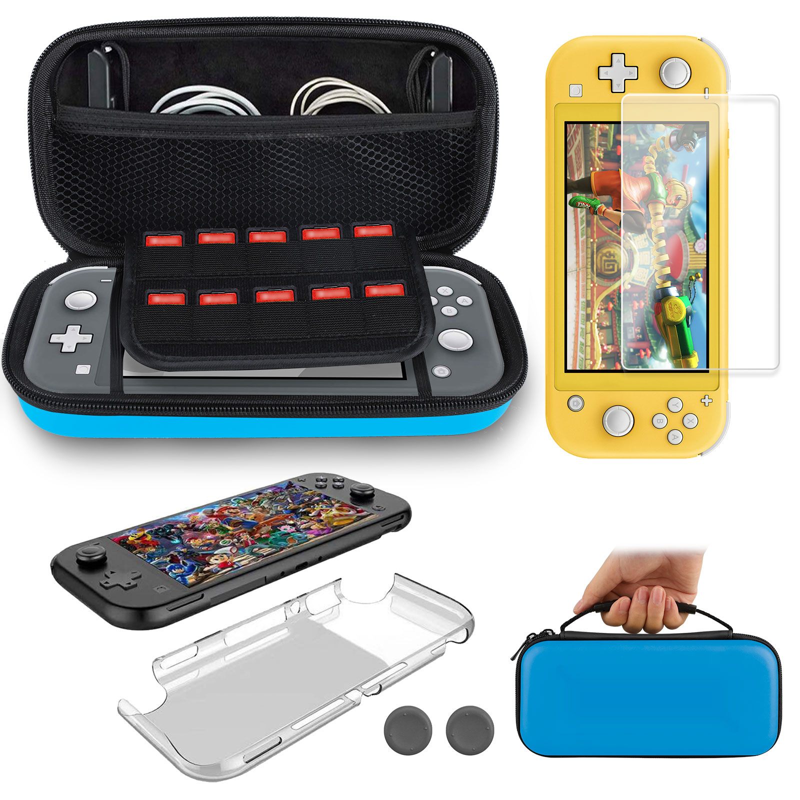 miniature 11 - For Nintendo Switch Lite Carrying Case Bag +Shell Cover+Tempered Glass Protector