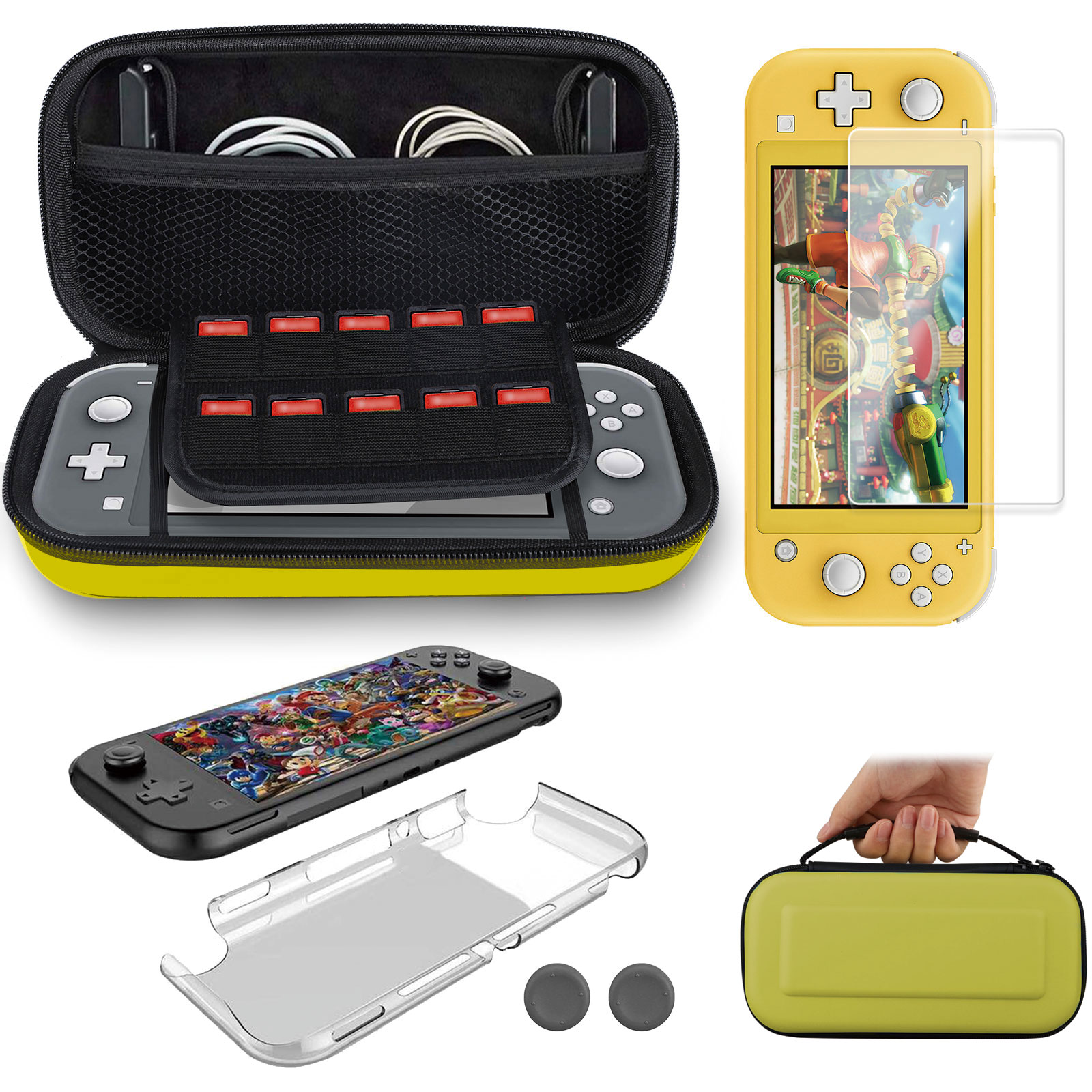 miniature 14 - For Nintendo Switch Lite Carrying Case Bag +Shell Cover+Tempered Glass Protector