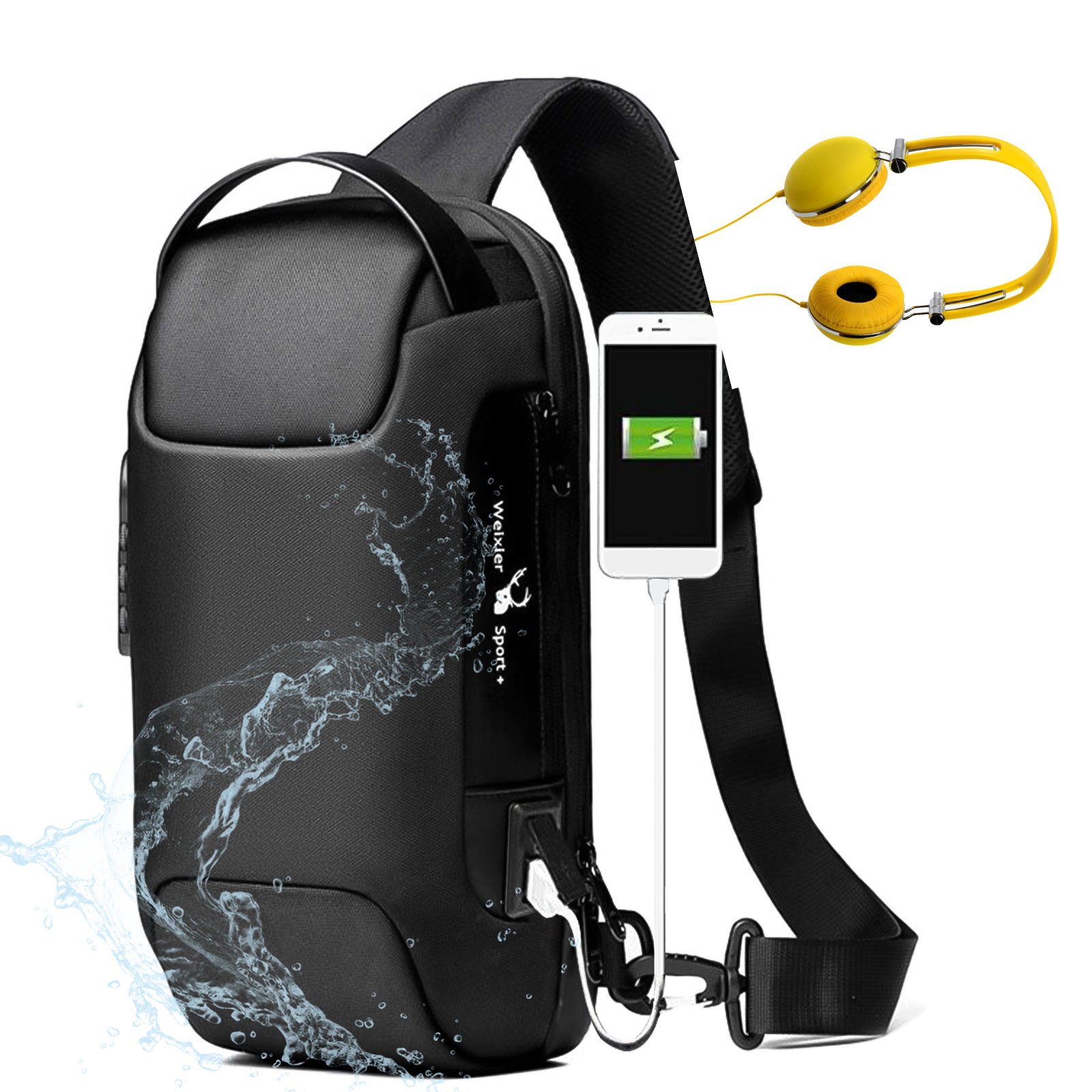 Anti-Theft Reflective Sling Bag Water-Resistant USB Shoulder Backpack Luminous Crossbody Bags for Men Casual Daypack 