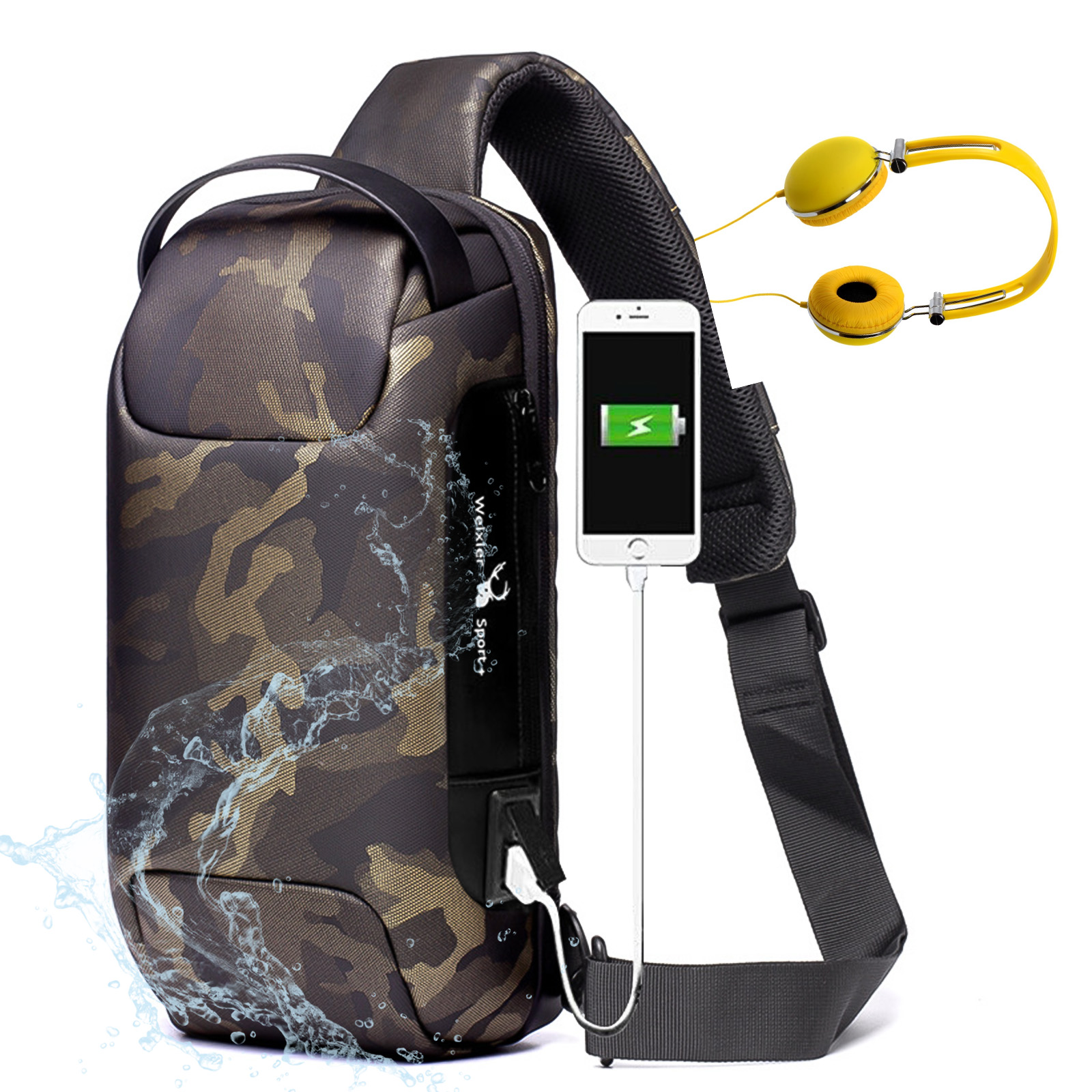 Mens Genuine Leather Sling Bag Anti-Theft Waterproof Shoulder Backpack Crossbody Chest Pack
