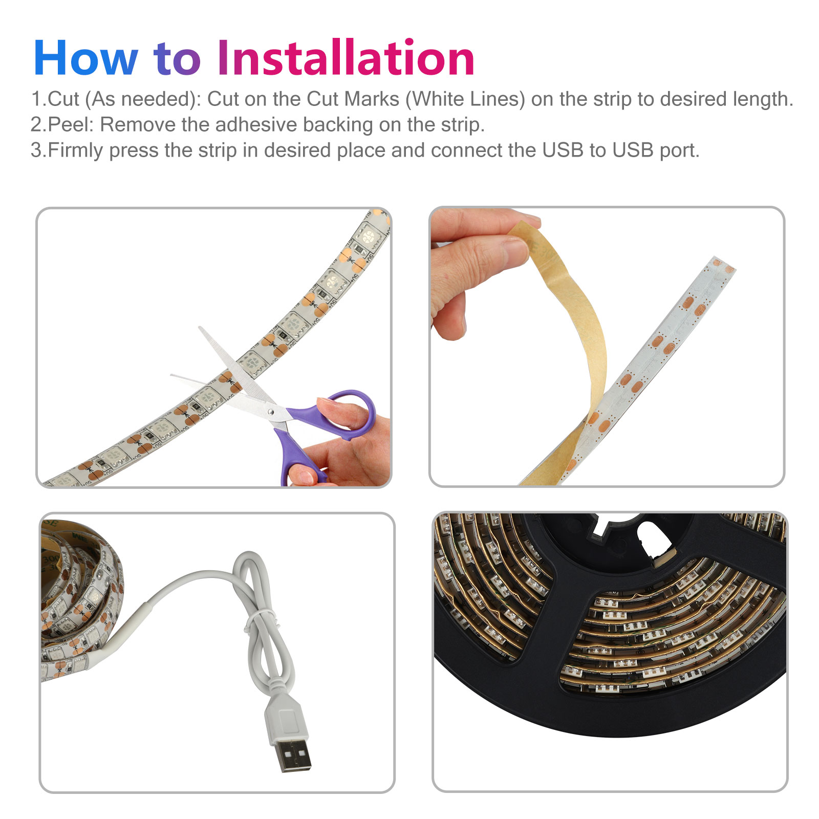 USB SMD 5050 LED Strip Grow Light Lamp Full Spectrum For Plant Veg / DC 5V 4:1