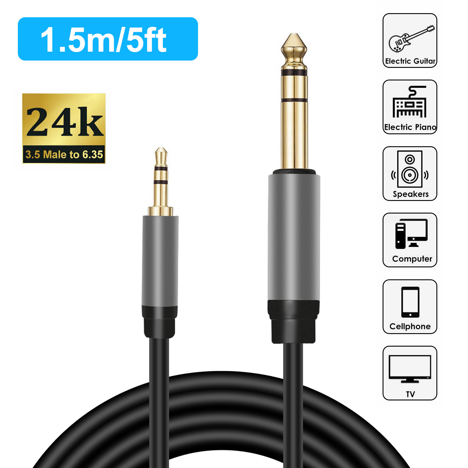 3SixT 3.5 mm Jack Audio Cable with Textile Jacket and Metal Connectors for Table 