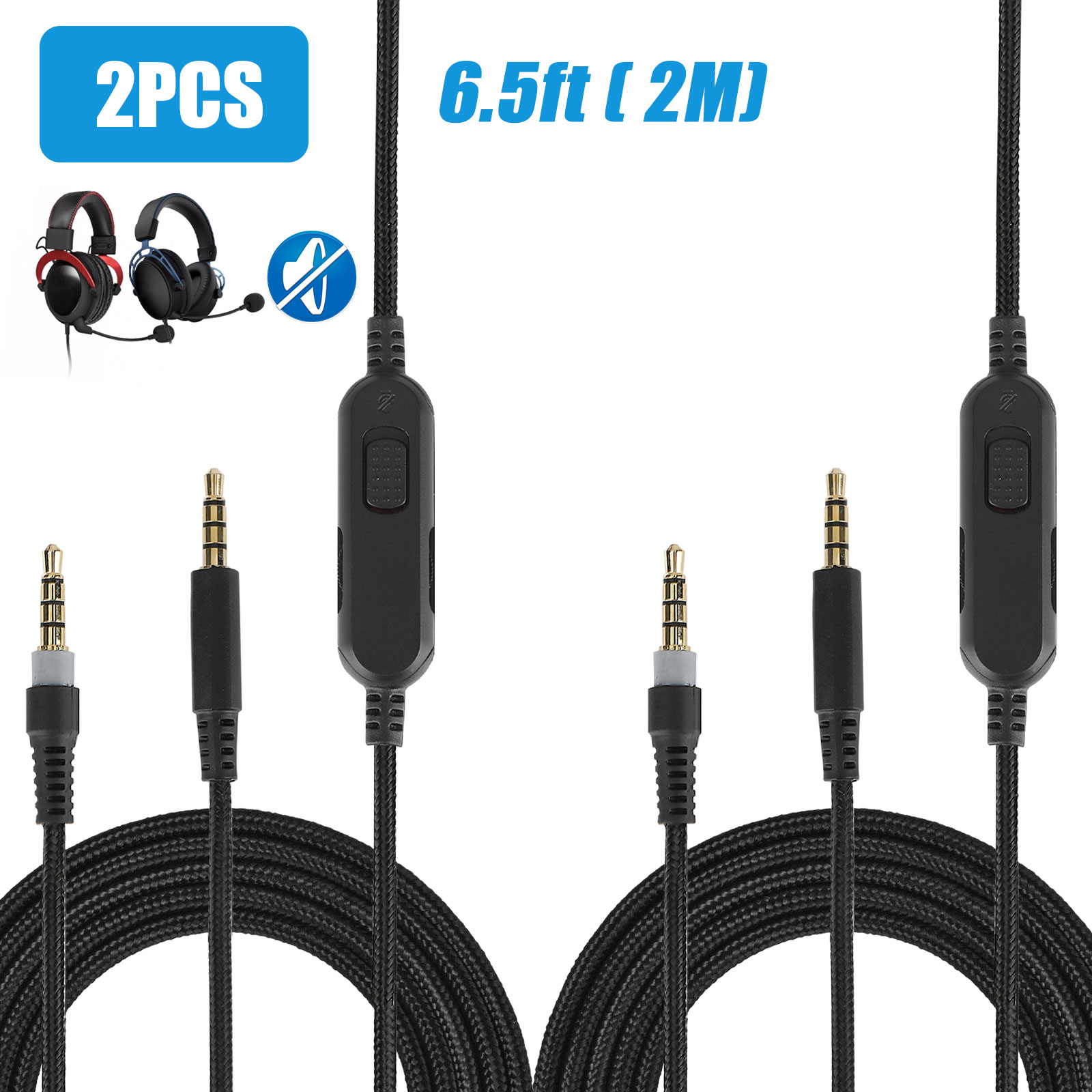 FBBULES Cable de Repuesto para Auriculares de 2 m para HyperX Cloud Alpha Cable de Audio de 3.5 mm Headphone Cable de Auriculares Compatible con Ajuste de Volumen
