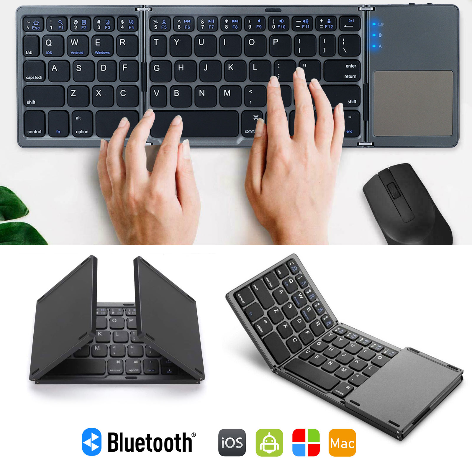 Bluetooth 3.0 Keyboard Foldable Touchpad Wireless Keypad for iOS Android Windows