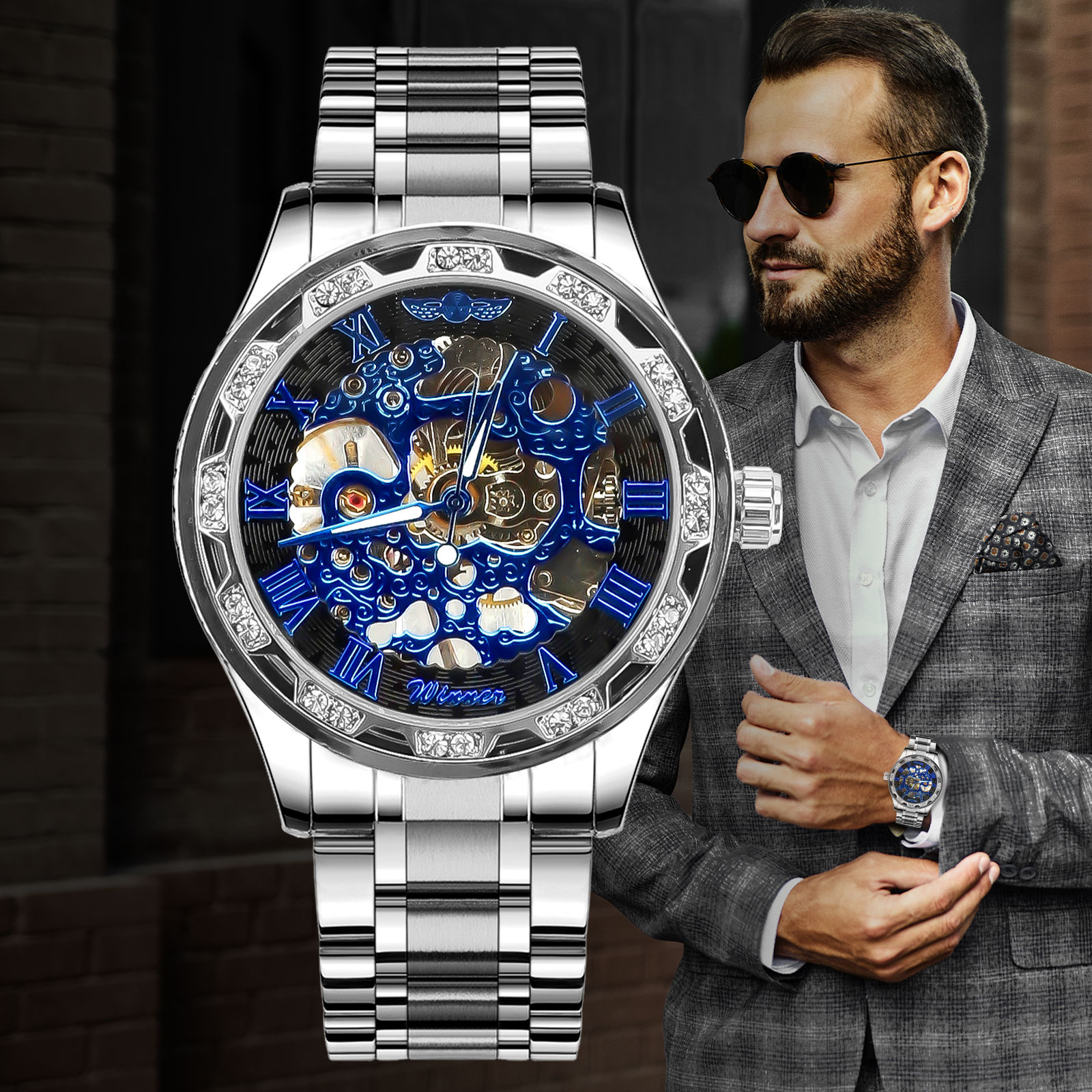 Luxury Men's Stainless Steel Quartz Hollow Skeleton Automatic Mechanical  Watch