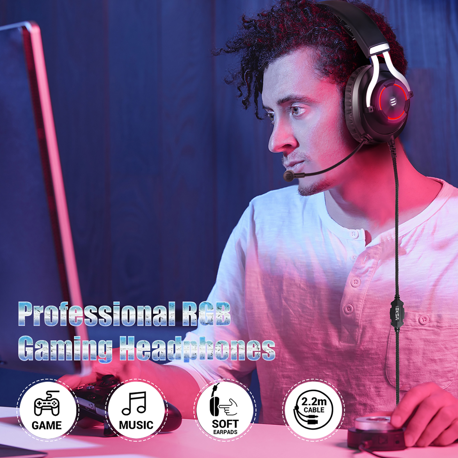 Gaming Headset Stereo Headband Headphone USB 3.5mm LED with Mic for PC