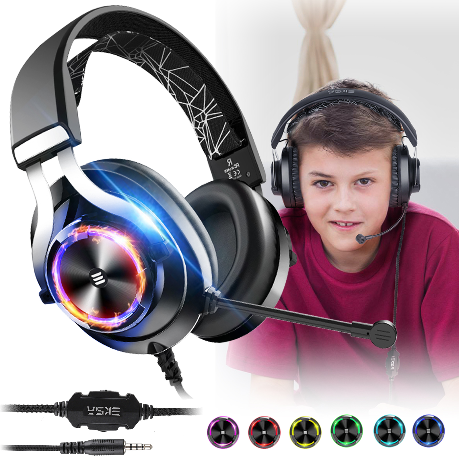 Gaming Headset Stereo Headband Headphone USB 3.5mm LED with Mic for PC