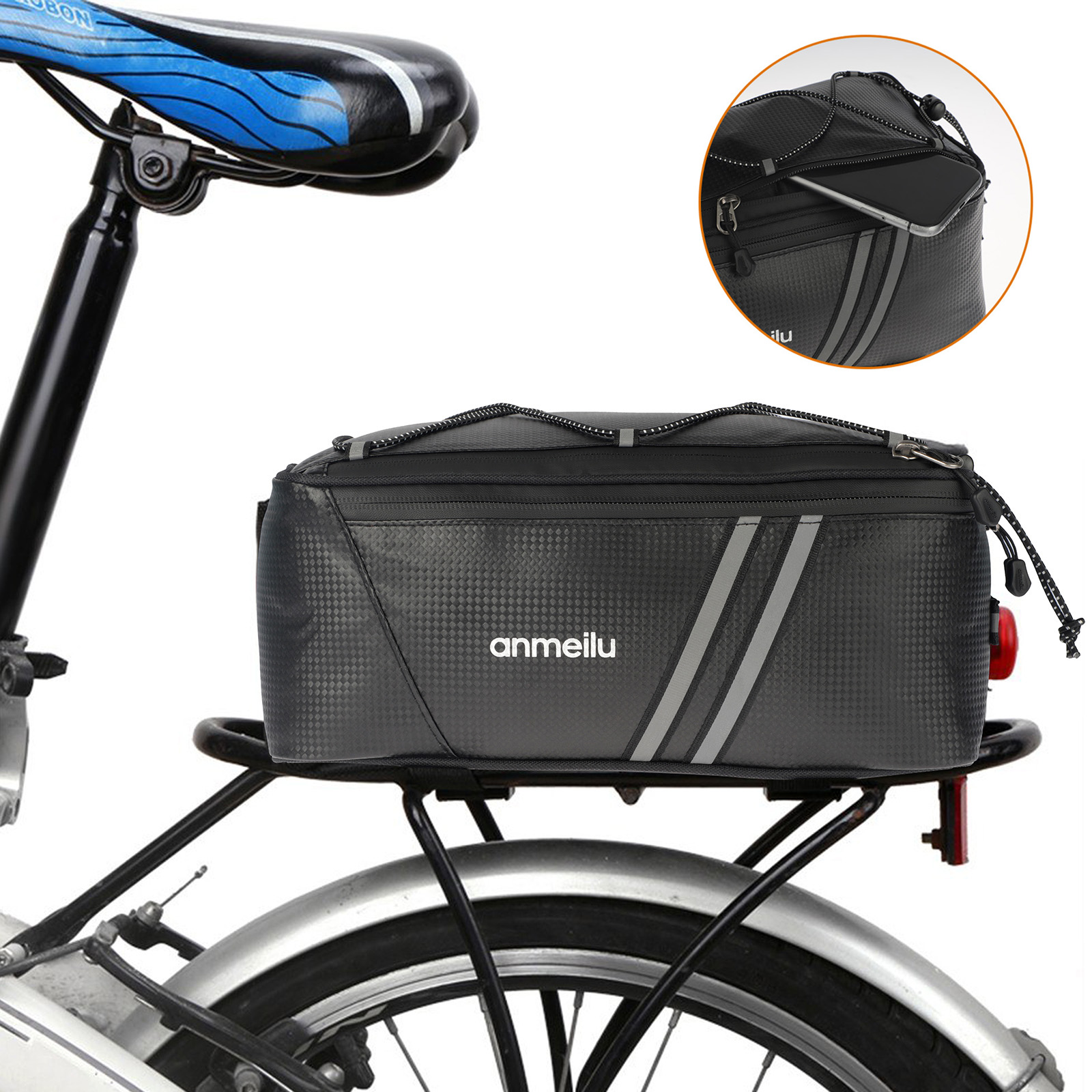 Anmeilu 8L Cycling Bicycle Pannier Bag Bike Rear Rack Bag Road Bike Storage Bag 
